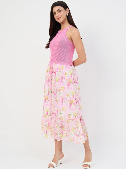 Madame Pink Halter Neck Tencel Midi Dress