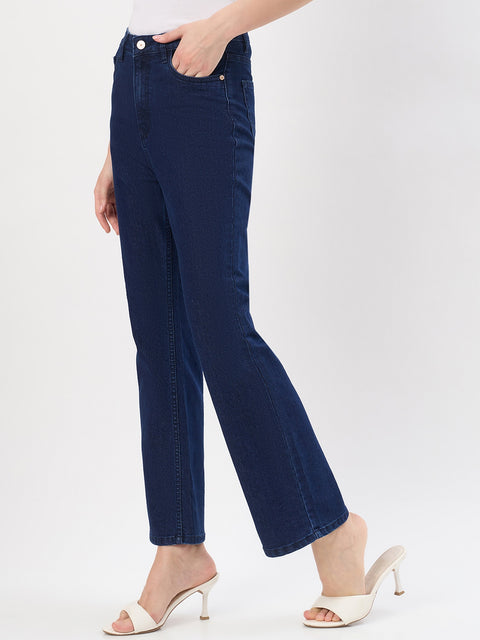 Madame Dark Blue Cotton Flared Jeans