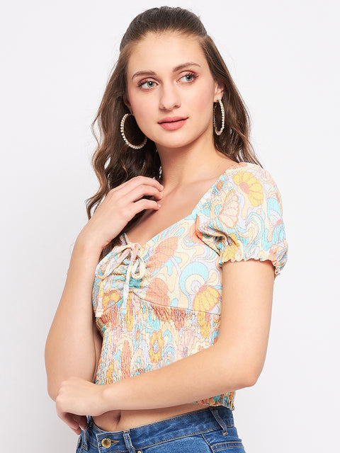 Madame Floral Sweetheart Neckline Crop Top