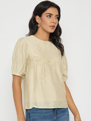 Madame Embellished Rayon Blend Beige Top
