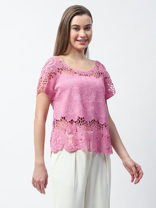 Madame Floral Crochet Pink Cotton Lace Top