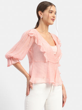 Madame Surplice Neck Salmon Poet Sleeve Top