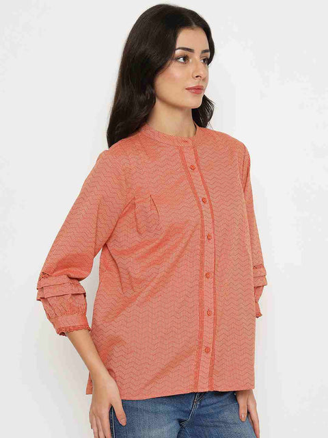 Madame Striped Rust Red Cotton Blend Top