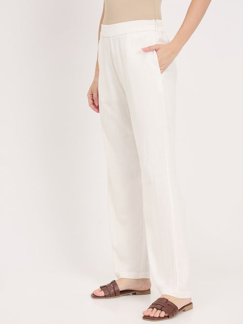 Madame Off White Rayon Blend Trousers