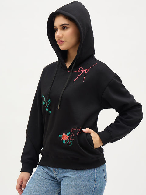 Madame Black Ribbon Accented Cotton Sweatshirt