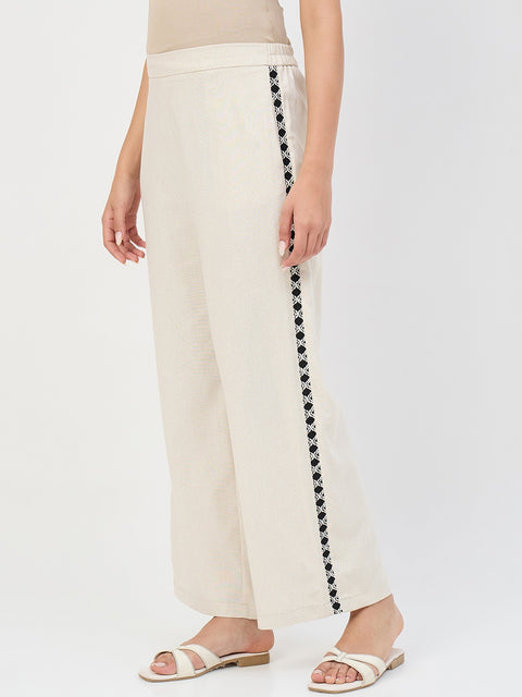 Madame Beige Straight-Fit Linen-Blend Trousers