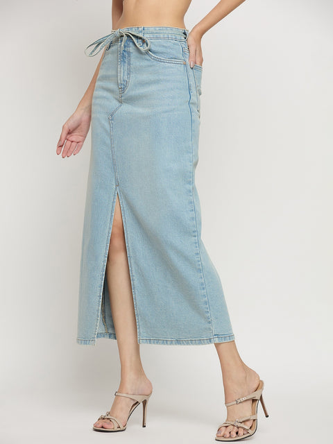 Madame Sky Blue Cotton Double Wash Pencil Skirt