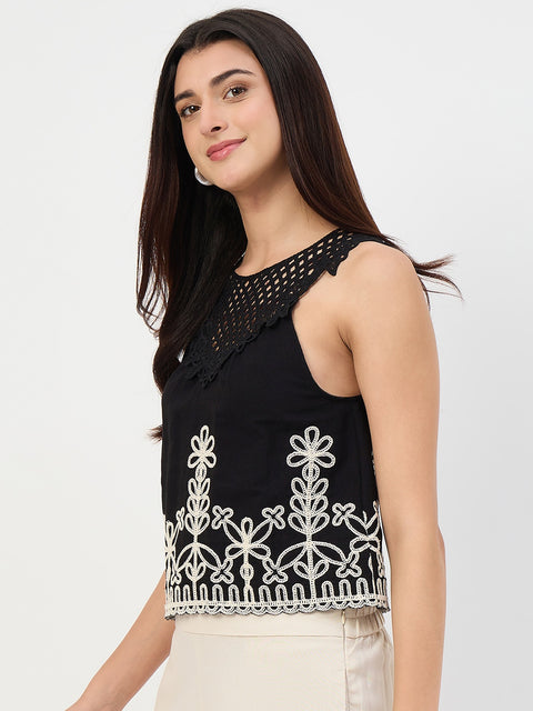Madame Black Embroidered Cotton-Blend Vest
