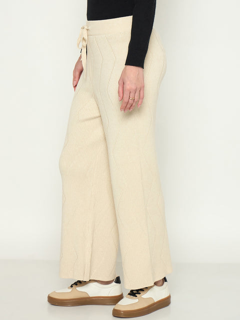 Madame Off White Colour Straight Fit Wool Bottoms