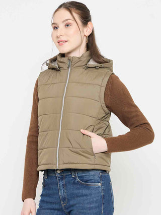 Madame Sleeveless Quilted Green Puffer Jacket