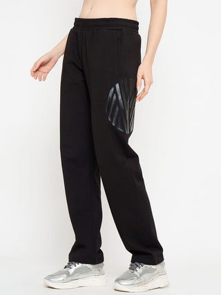 Madame Typography Print Black Straight Track Bottoms