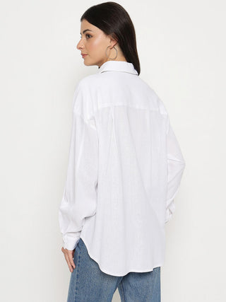 Madame Linen Blend Solid White Shirt