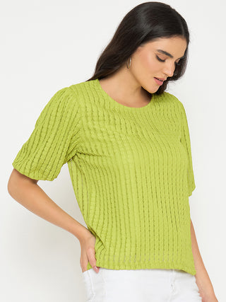Madame Textured Solid Apple Green Top