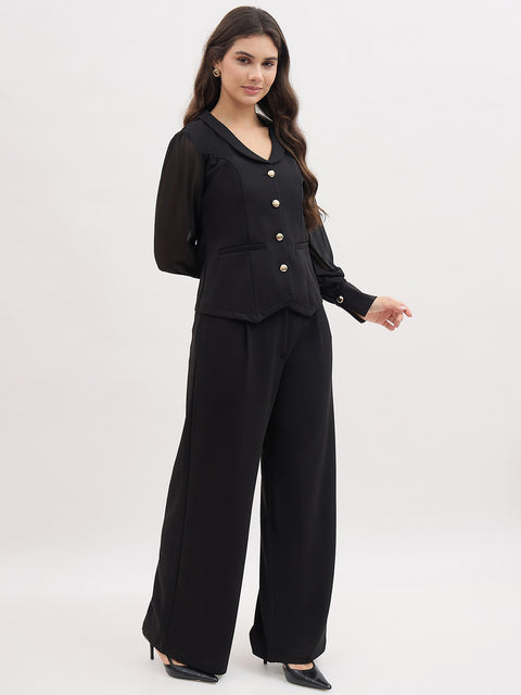 Madame Black Lapel Neck Co-ord Set
