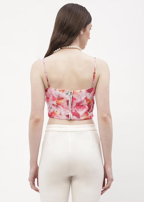 Madame Surplice Neck Hot Pink Floral Bralette Top