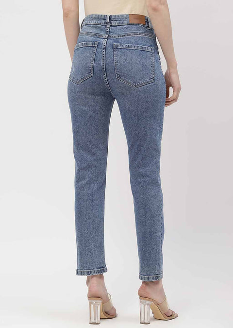 Madame Light Distressed Mid Blue Slim Fit Jeans