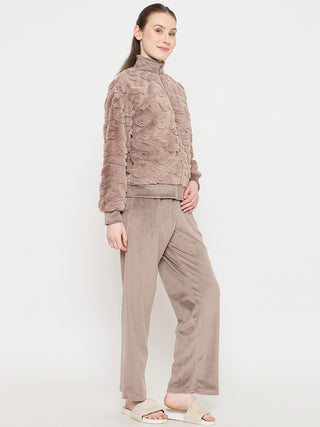 mSECRET Stand Collar Solid Brown Sweatshirt