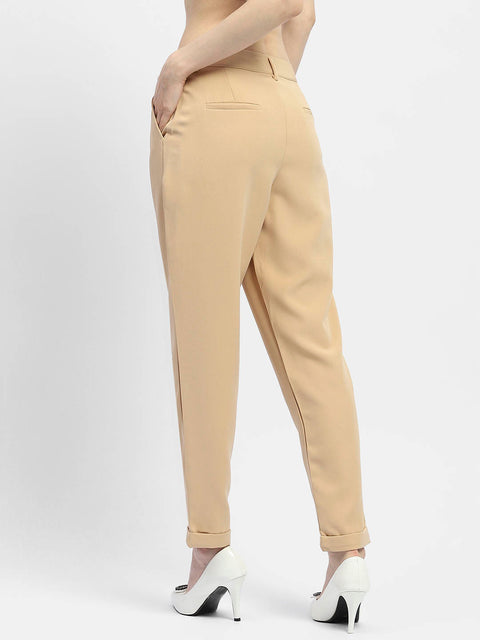 Madame Solid Beige Tapered Trousers