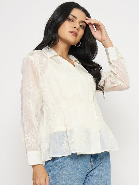Madame Textured Off White Viscose Wrap Top