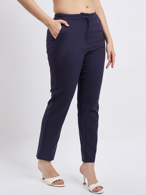 Madame Navy Cotton Blend Trousers