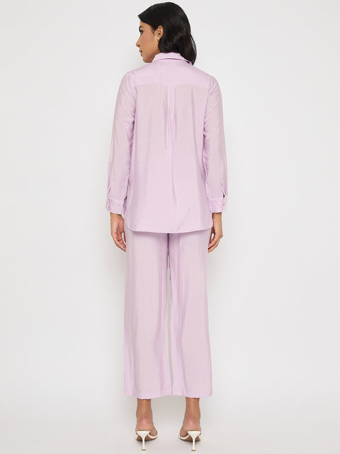 Madame Cutwork Embroidery Top and Bottom Mauve Co-ord Set