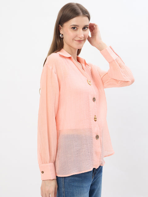 Madame Textured Powder Pink Lyocell Blend Shirt