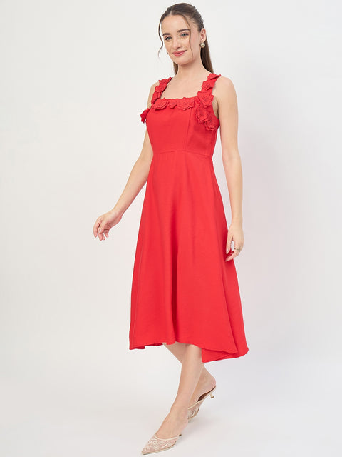 Madame Red Rayon Fit and Flare Midi Dress