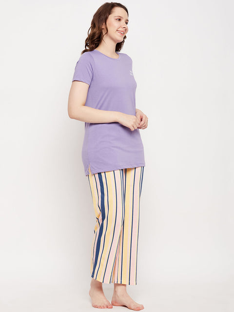 mSECRET Merchant Purple Striped Full Length Nightsuit
