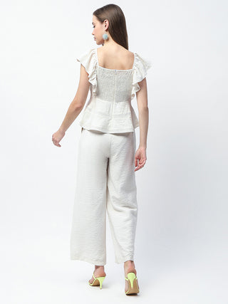 Madame Floral Print Top and Straight Trousers Off White Co-ord Set