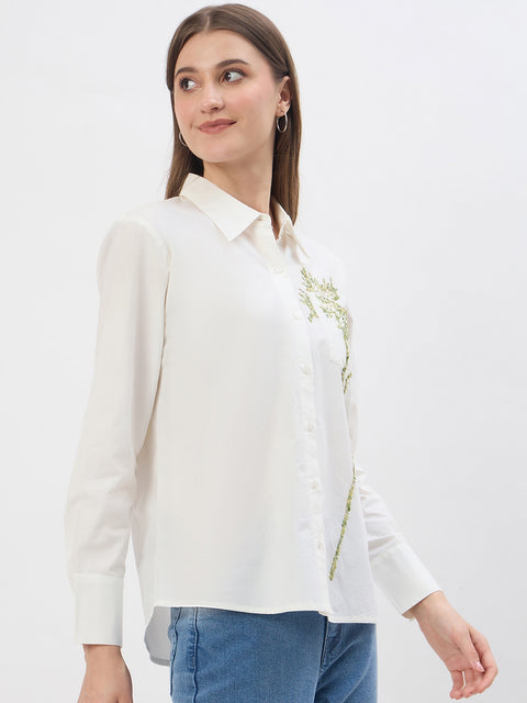 Madame Embroidery Detail White Cotton Shirt
