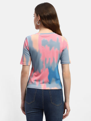 Madame Abstract Print Pink Regular T-Shirt