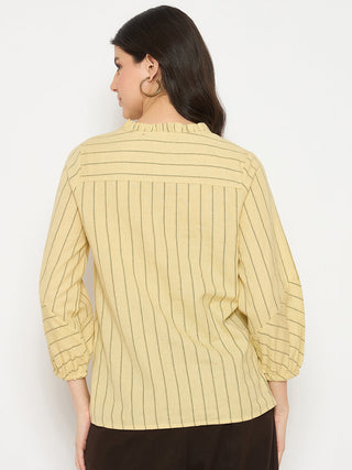 Madame Striped Split Crew Mustard Yellow Top