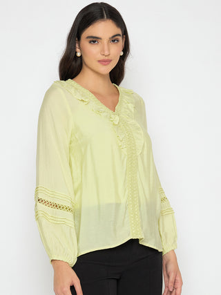 Madame Frill Neck Cool Matcha Viscose Blend Top