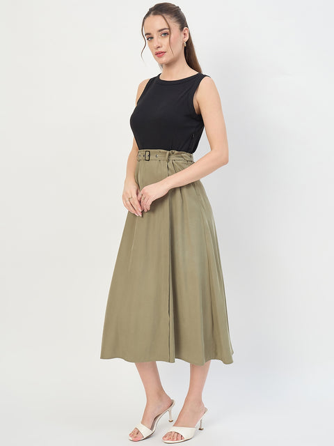 Madame Black Belted Viscose Blend A-Line Midi Dress