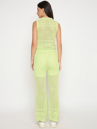 Madame Cotton Top and Bottom Lime Yellow Knitted Co-ord Set