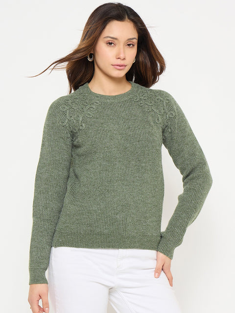 Madame Embroidered Olive Green Sweater