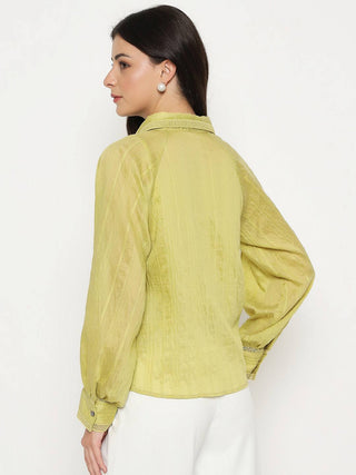 Madame Textured Nylon Blend Cyber Lime Full Sleeve Shirt