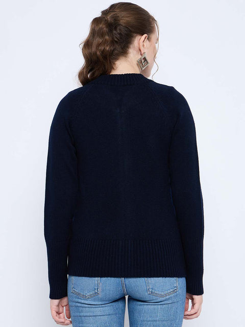 Madame Acrylic Blend Zipped Navy Blue Sweater