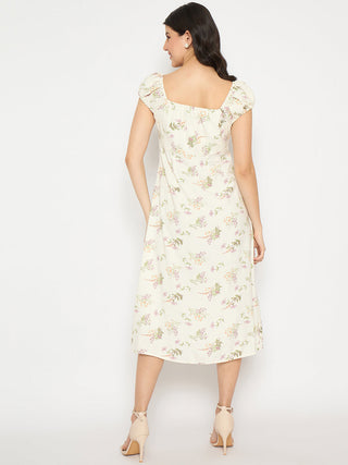 Madame All Over Print Midi Off White Dress