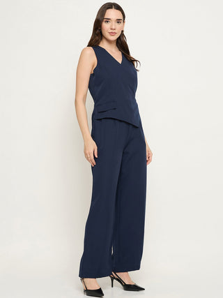 Madame Front Overlap Blue Jumpsuit