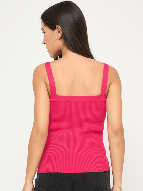 Madame Ribbed Sleeveless Raspberry Red Knitted Top