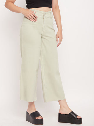 Madame Mint Green High Waist Wide Leg Ankle Length Jeans