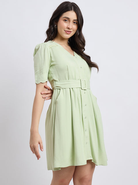 Madame Embroidered Green Viscose Blend Dress