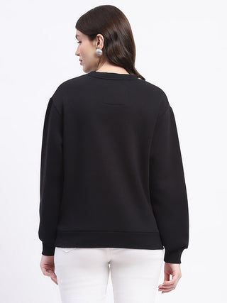 Madame Fleece Handwork And Embroidered Black Sweatshirt