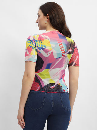 Madame Disney Lettuce Hem Red Mesh Top