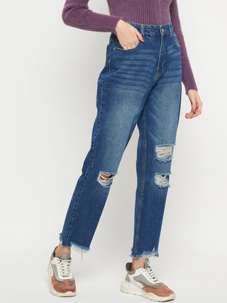 Madame Blue Straight Fit Distressed Jeans