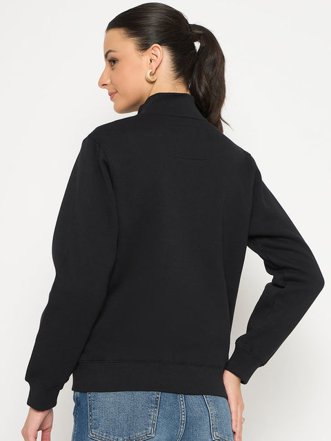 Madame Fleece T Neck Front Zip Black Sweatshirt