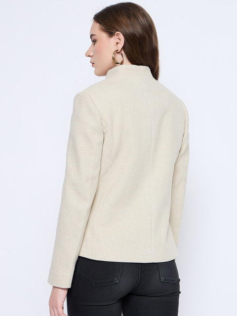 Madame Melange Button Detailed Off White Short Coat