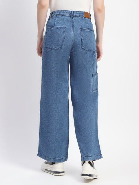 Madame Slant Pocket Flared Mid Blue Denim