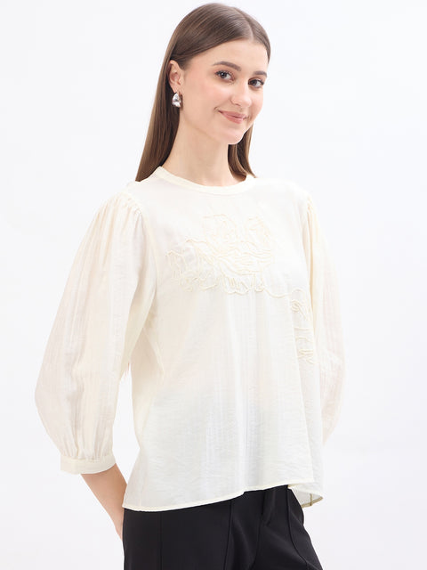 Madame Embroidery Off White Rayon Blend Top
